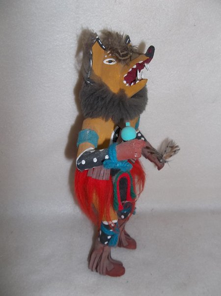 Hopi Katsina Carving: Fine hand carved and painted Hopi wolf katsina rattle. Circa: 1970s Size: 9" tall