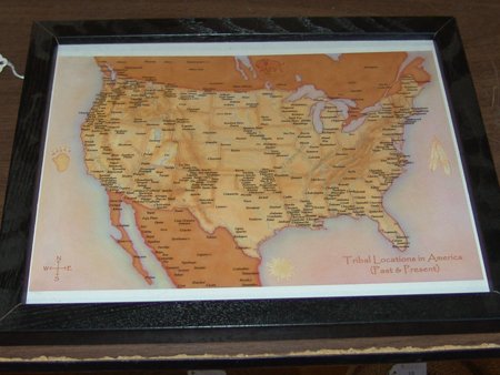 Indian Map: Small framed map of the Indian Tribes of the United States. Size: 9-1/2" x 12"
