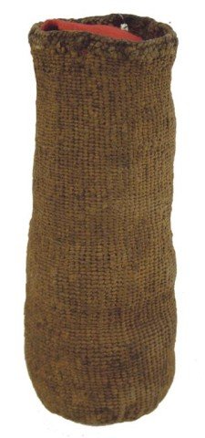 Wasco Sally Bag: Rare early cylindrical utility basket with traces of the original simple banded design. Very good condition, some discoloration. Circa: Late 1900s Size: 9" x 3"
