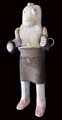 Hopi Katsina Carving: Fine early hand carved and painted cottonwood root mudhead doll with articulating arms and protruding facial features. Very good condition but missing a few parts. Circa: Mid 1900s Size: 8" tall
