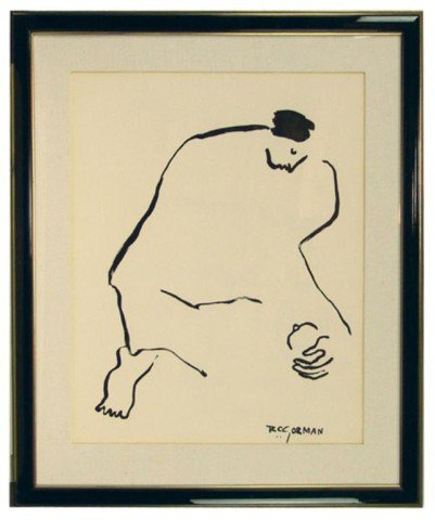 R.C. Gorman (1932-2005): Early signed original black ink on paper of a woman in repose. Very good condition. Circa: 1960s Size: 29" x 23" (38" x 32")