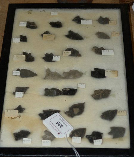 Arrowhead Collection: Collection of obsidian and other arrowheads. 12" x 8"