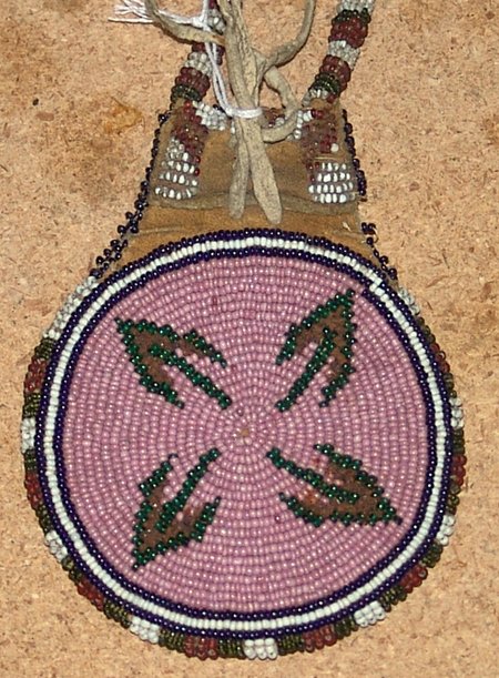Beadwork Pouch: Beautiful Apache two-sided beaded metal pouch. 6" x 3-1/4"