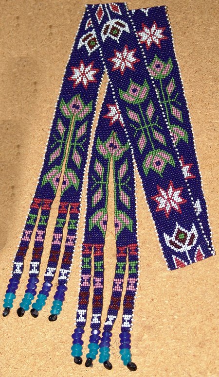 Loom Beadwork: Iroquoian loom beaded sash. Circa: 1940 Size: 46"