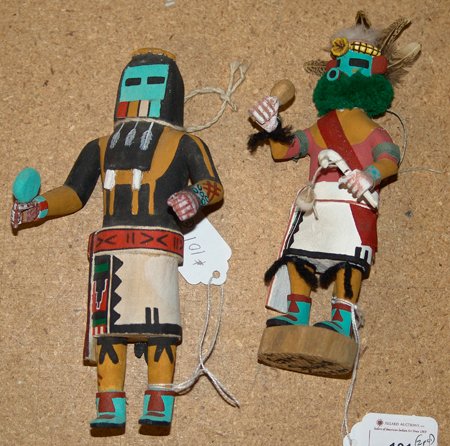 2 Katsina Dolls: Pair of fine hand carved and painted katsina dolls, one by Gary Shupla. 7"