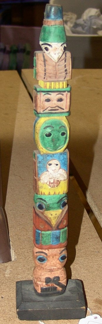 Old Totem Pole: Vintage Northwest Coast totem pole with great patina. 13 x 3"