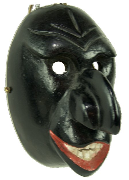 Iroquois Mask: Mid 1900s, Vintage, hand carved and painted, big nosed, False Face mask with exposed teeth. Very good condition. 9-1/2" x 6-1/2" x 7"