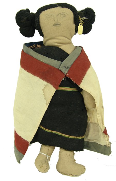 Hopi Cloth Doll: Ca. 1940s, Vintage, hand crafted, fabric "Maiden Katsina" doll with traditional dress and shawl. Very good condition. 13-1/2" x 7"