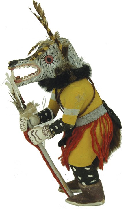 Hopi Katsina Carving: Ca. 1970s, Traditional, hand carved and painted Wolf katsina, in very good condition. 9-1/2" x 5"