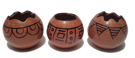 Maricopa Pottery Bowls: Ca. 1970, Three classic redware bowls with classic black designs. Hallmarked LA. 3-1/2" x 4"