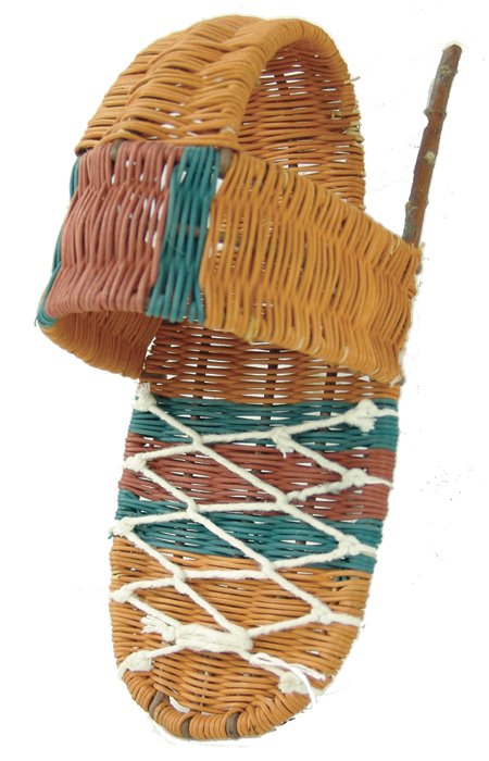 Hopi Toy Cradleboard: Early 2000s, Traditional design woven wicker basketry cradle, made for a child's doll. In very good condition. 10-1/2" x 5" x 4-1/2"