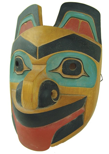 NW Coast Mask - Lelooska: Ca. 1970s, Very finely carved and painted cedar mask, by famous carver Don Lelooska, signed in pencil. Very good condition. 10-1/2" x 7-1/2" x 5"