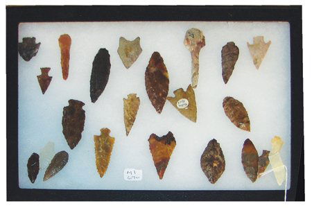 Artifact Collection: Various, Frame of 22 Columbia Basin stone points, blades, and tools. All in pretty good condition. 8-1/4" x 12-1/4"