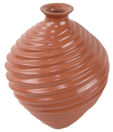 Mata Ortiz Pottery Jar - Hester Ortega: Early 2000s, Beautiful redware swirl pottery olla with small neck. Very good condition. 10" x 7-1/2"