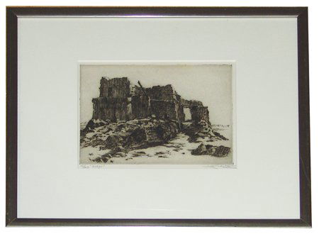 Jack Van Ryder (1890-1967): Mid 1900s, Rare limited edition (#15/20) etching depicting a Hopi Pueblo "Walpi." Very good condition. 6-1/2" x 8" (14-1/4" x 16-1/4" framed)