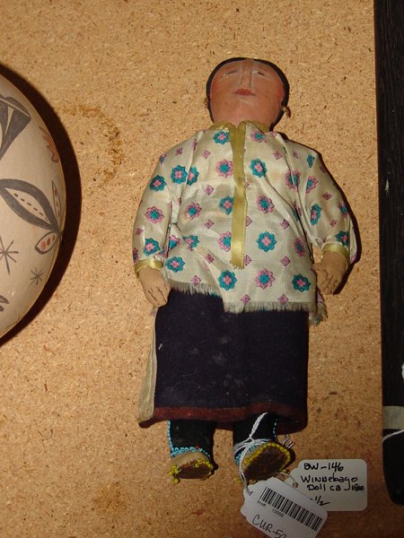 Winnebago Doll: 1910, Winnebago doll with leather face. 9-1/2"
