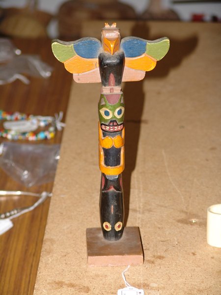 Northwest Coast Totem Pole: Early 1900s, Eagle, bear, and whale totem pole in good condition. 10"