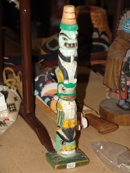 Northwest Coast Totem Pole - Yeltatzie: 1920, Yeltatzie Northwest Coast totem pole, painted and with three figures, 1920s. Very good condition, nice patina. 13"