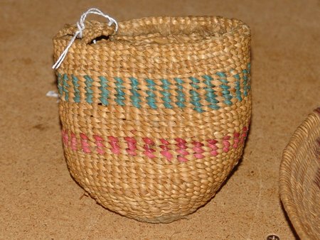 Child's Plateau Sally Bag: Ca. 1920, Plateau woven cornhusk child's Sally bag. Very good condition. 4" x 3-1/2"