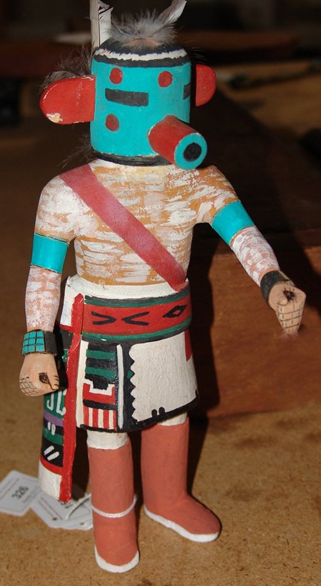 Hopi Katsina Carving: 1970s, Fine hand carved and painted Hopi katsina doll with traditional features. 12" tall