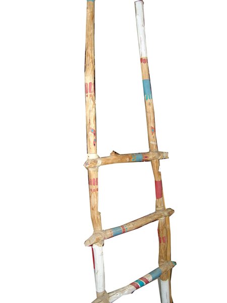 Taos Spirit Kiva Ladder: Hand carved and painted Taos Spirit Kiva Ladder, over 7 feet tall. 95"