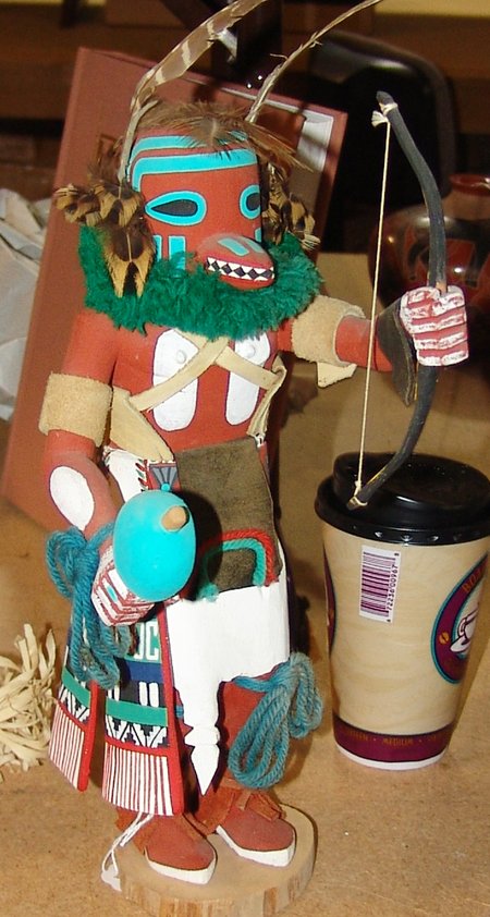 Hopi Badger Katsina: Hand carved and painted Hopi cottonwood badger kachina doll. Very good condition. 12-1/2"