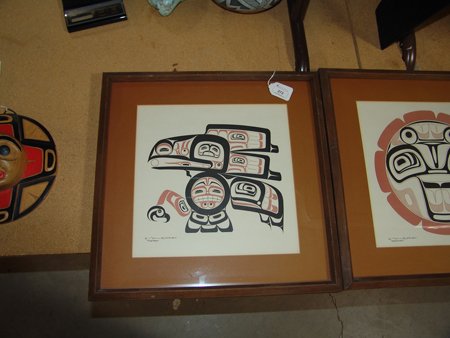 Framed NWC Print: Beautiful Tlingit raven silk screen print, framed and in very good condition. 17-1/4" x 17-1/4" Framed
