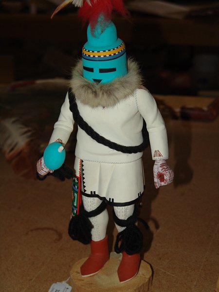 Hopi Kachina Carving - Peter Shelton: Fantastic hand carved and painted Hopi "Ahote" kachina doll by Peter Shelton. Very good condition, missing right hand object. 15" x 6"
