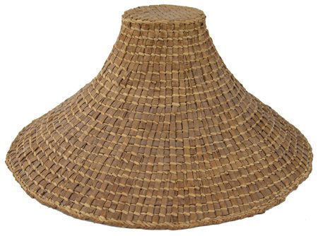 Haida Basket Hat - Martha Kokeish: Mid 1900s, Traditional woven cedar bark hat with interior head band. Very good condition. 7" x 15-1/4"