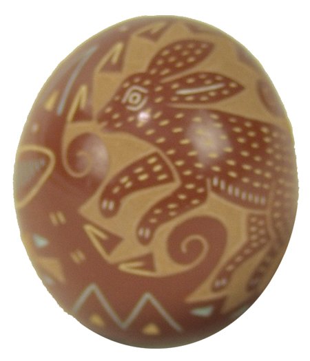 Santa Clara Pottery Jar - Emily Tafoya: Late 1900s, Fine miniature redware sgraffitto seed pot with rabbits and other symbols done with polychrome accents. Very good condition. 1-3/4" x 1-1/2"