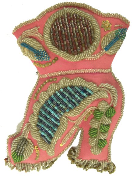Iroquois Beadwork: Ca. 1900, Early raised Niagara beadwork "whimsy" in boot form. Minor bead loss, otherwise very good condition. * 11" x 9" *This piece is from the collection of an attorney from Wolf Point, Montana, wh