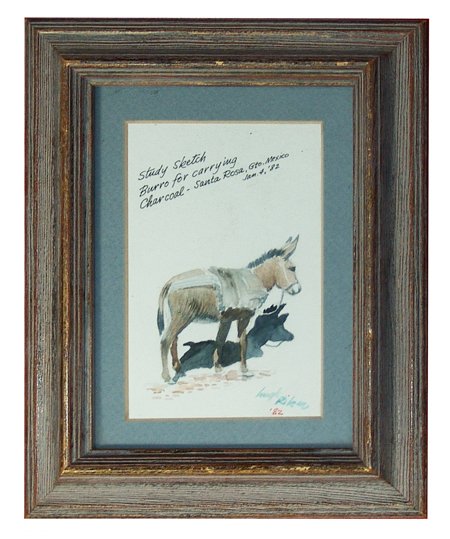 Original Watercolor - Hugh Riker: Ca. 1982, Signed original watercolor titled "The Boss" and marked "steady sketch a burrow for carrying charcoal - Santa Rosa GTO. Mexico January 4, 1982." Very good condition. (GTO is abbreviation for