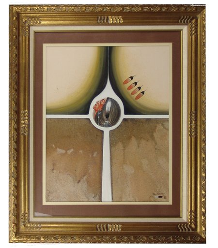 Robert Redbird (b. 1939): Late 1900s, Signed original watercolor showing the subject looking upward. Very good condition. 25" x 20" (38-1/4" x 32-1/4" framed)