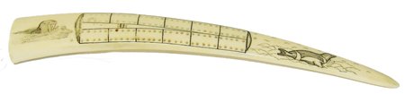 Eskimo Ivory Cribbage Board: Mid/Late 1900s, Smaller version of the previous lot, this one with even finer scrimshaw work showing a walrus and a seal. Very good condition. 1-1/8" x 12-1/4" x 1-1/2"
