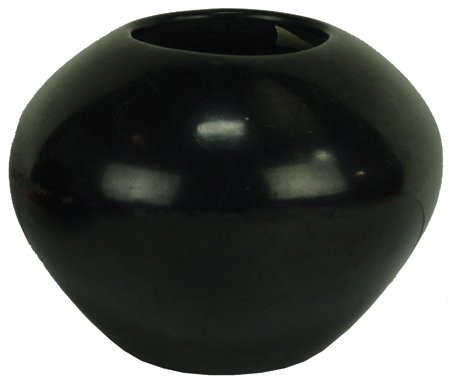 San Ildefonso Pottery Jar - Maria Poveka: Ca. 1950s, Fine polished blackware pottery seed jar by the master. Very good condition, has some abrasions around the middle. 4-1/4" x 5-1/4"