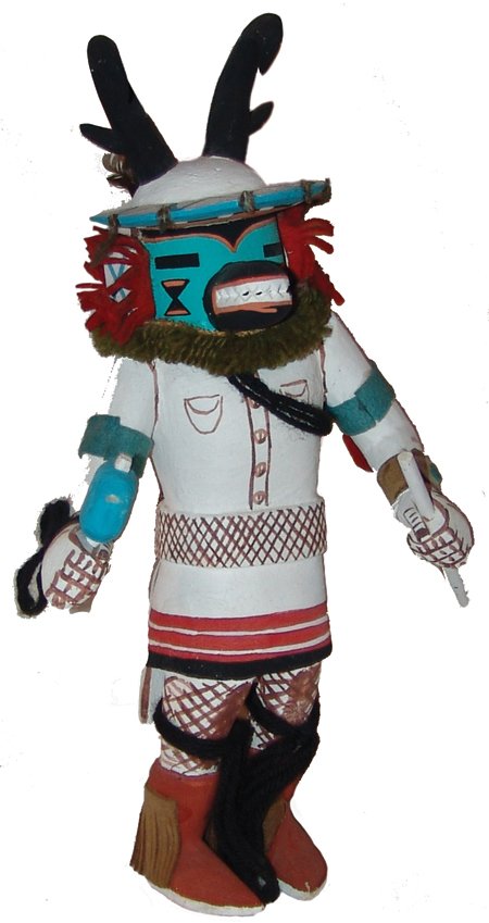 Hopi Kachina Carving: Ca. 1970s, Vintage hand carved and painted Antelope Dancer doll. Good condition. 15" x 8" x 6"