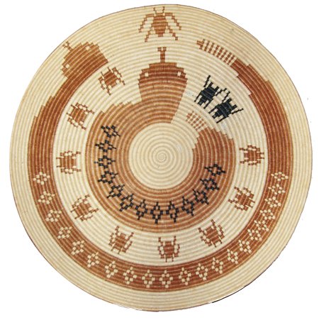 Mammoth Seri Basket: Ca. 1970s, Huge (almost four foot diameter) tightly woven nearly flat double-snake tray with bug and ant figures. Excellent condition. From the Herb and Peggy Puffer Collection, Folsom, California. 42