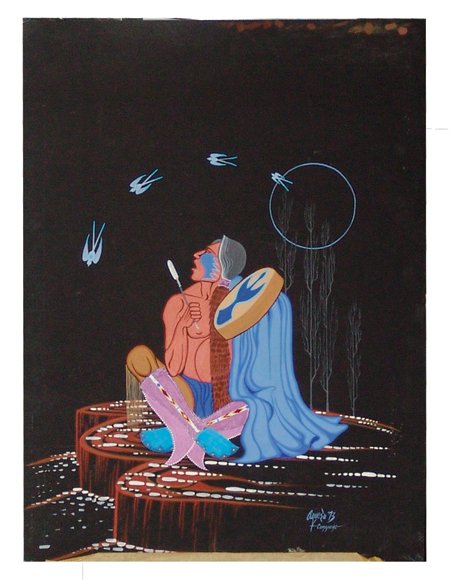Robert McMurtry (1950-2012): Ca. 1973, Signed original gouache on art board titled "Song of the Scissortails ..." Good condition, minor scuffs, some tape residue near bottom edge. Artist signs his pieces "Aquasu." 32-1/4" x 23-3/