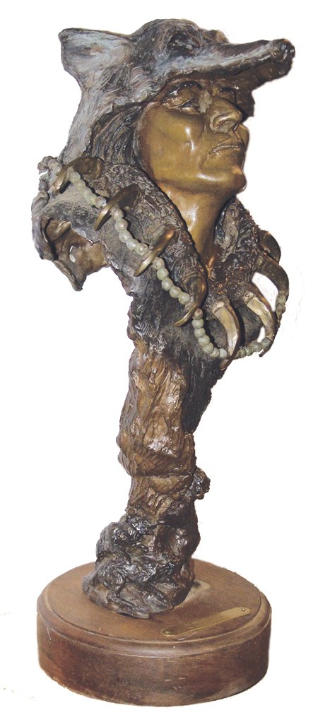 Bruce & Kathy Contway (20th Century): Late 1900s, Signed limited edition patinated bronze sculpture - "Bear Medicine." Very good condition. *Heavy item: Item may incur additional shipping costs due to size/weight* 18" x 8-1/2" x 7-1/2" (7