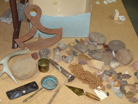 Box Lot of Stone Items: Various Ages, Many stone relics plus a few other interesting old items. 8-1/4" x 9"
