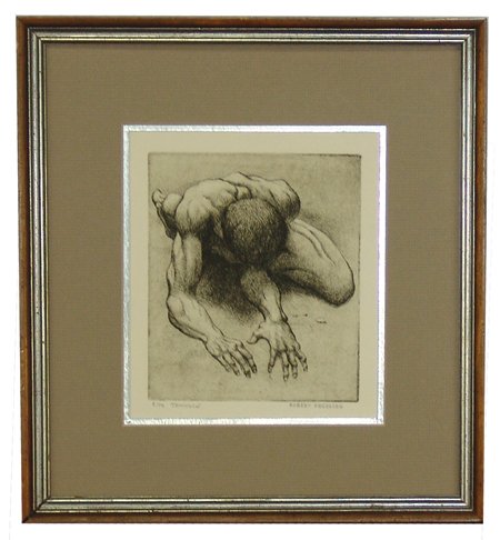 Robert Freeman, Luiseño/Sioux (b. 1939): Ca. 1980s, Fine limited edition (#8/79) etching - "Temescal." Very good condition. 8" x 7" (14-1/4" x 13-1/4" framed)