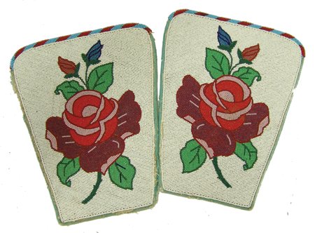 Plateau Beaded Gauntlet Tops: Ca. 1940s, Finely beaded tops (with beautiful roses) from a pair of fancy gloves. Very good condition. 9" x 7"