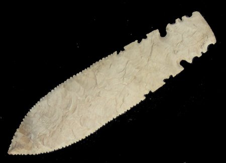 "Grey Ghost" Spear Point: Ca. 1940s-1970s, Fancier lace-edged eccentric spear point. Very good condition. (Possibly by Brian Reinhardt) 7-1/2" x 2"