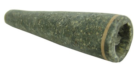 Carved Stone Pipe: Mid/Late 1900s, Mound Builder style carved stone straight pipe with painted rings. Very good condition. 7-1/4" x 1-1/2"