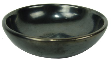 San Ildefonso Pottery Bowl - Maria (Poveka): Mid 1900s, Classic and beautiful low-profile gun metal black bowl. Very good condition. Signed "Maria Poveka." 2-1/2" x 7-1/2"
