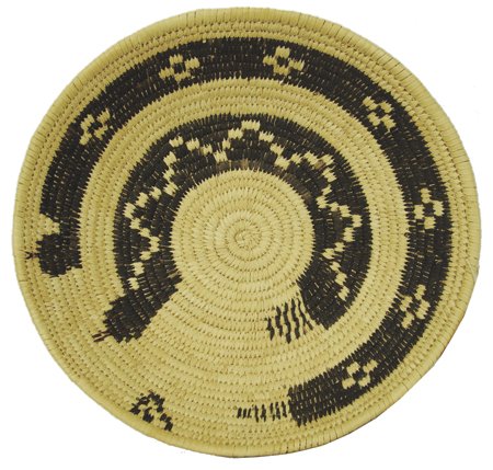Papago Snake Basket - Nancy Juan: Ca. 1980s, Rare double rattlesnake basket by Nancy Juan. Very good condition. 2-1/2" x 12"