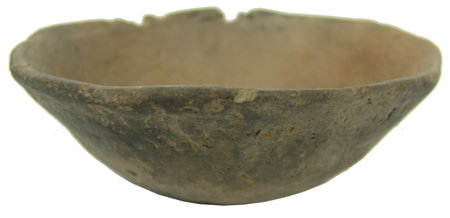 Salado Pottery Bowl: Prehistoric, Small all plainware flared dish with corrugation around rim. Good condition, intact and as found. 2-3/8" x 5-7/8"