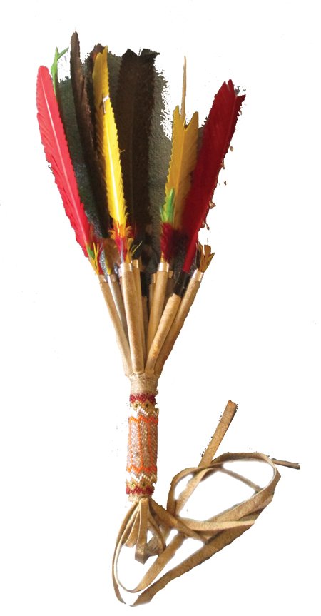 Peyote Fan: Ca. 1900s, Traditional Kiowa bird feather fan with beaded handle. Good condition, one feather is missing on this church accoutrement. 15" + fringe