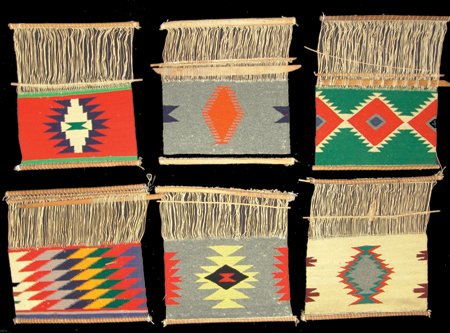 6 Germantown Samplers: Late 1800s, Collection of six classic old fine weave samplers, all on traditional looms, with great colors. Most in good to very good condition, some with moth grazing. Up to 18" x 15"