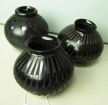 3 Quezada Blackware Pots (1 of 10)